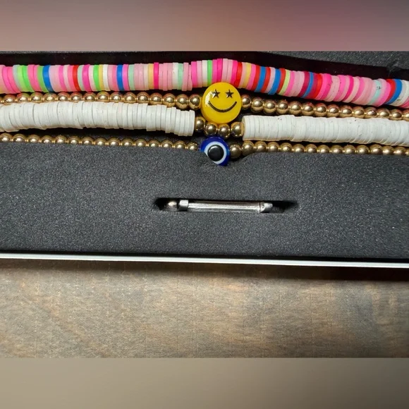 Posh Pink, White & Gold Multi-Stack Beaded Bracelet Set for Apple Watch. - Picture 5 of 8